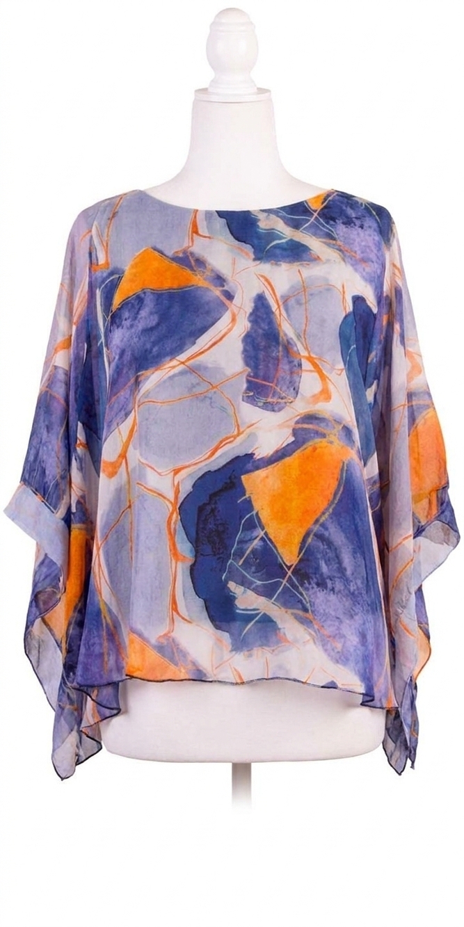 NEW GIGI MODA coletta abstract silk top in navy